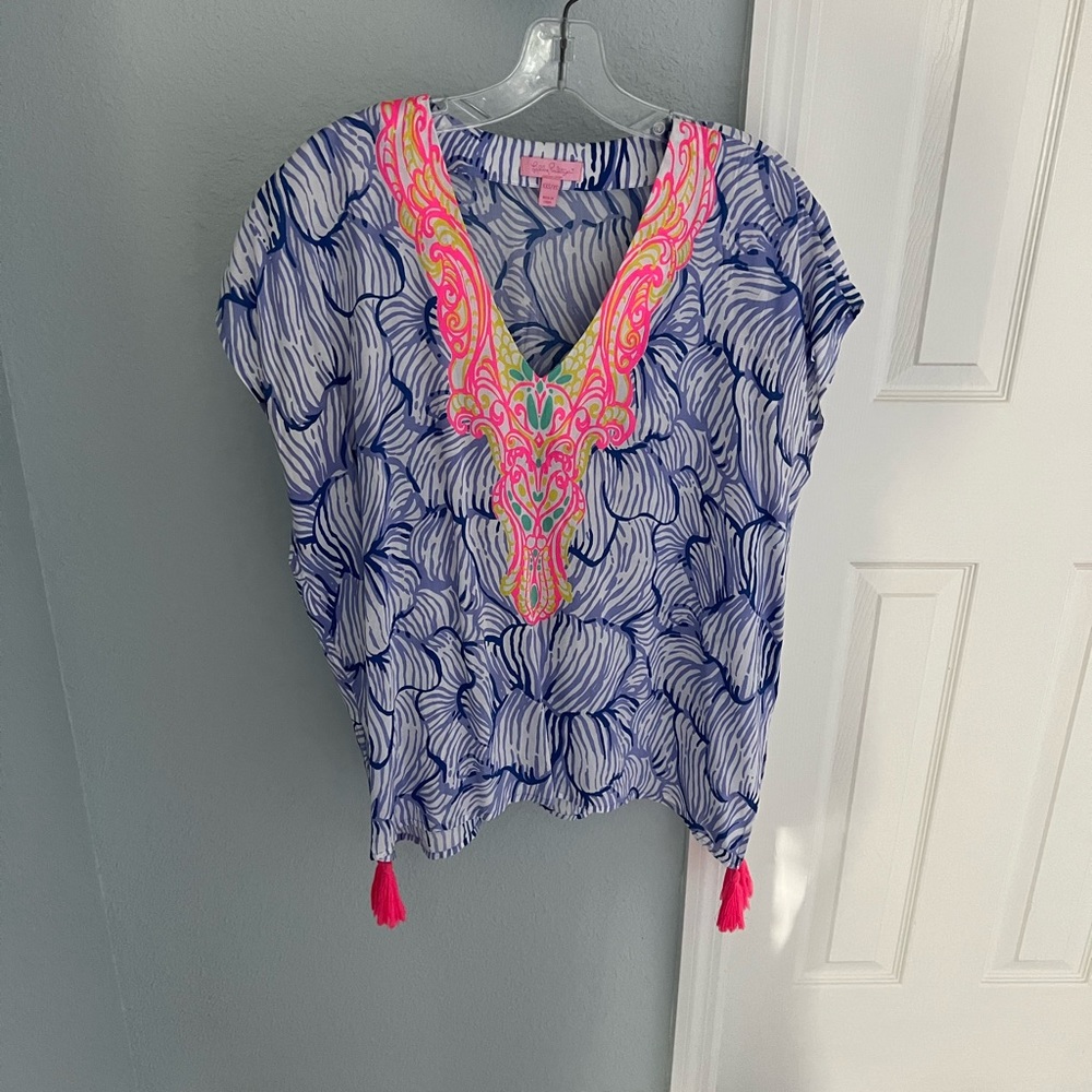 Lilly Pulitzer Sydney caftan cover up tassel top size xxs/xs